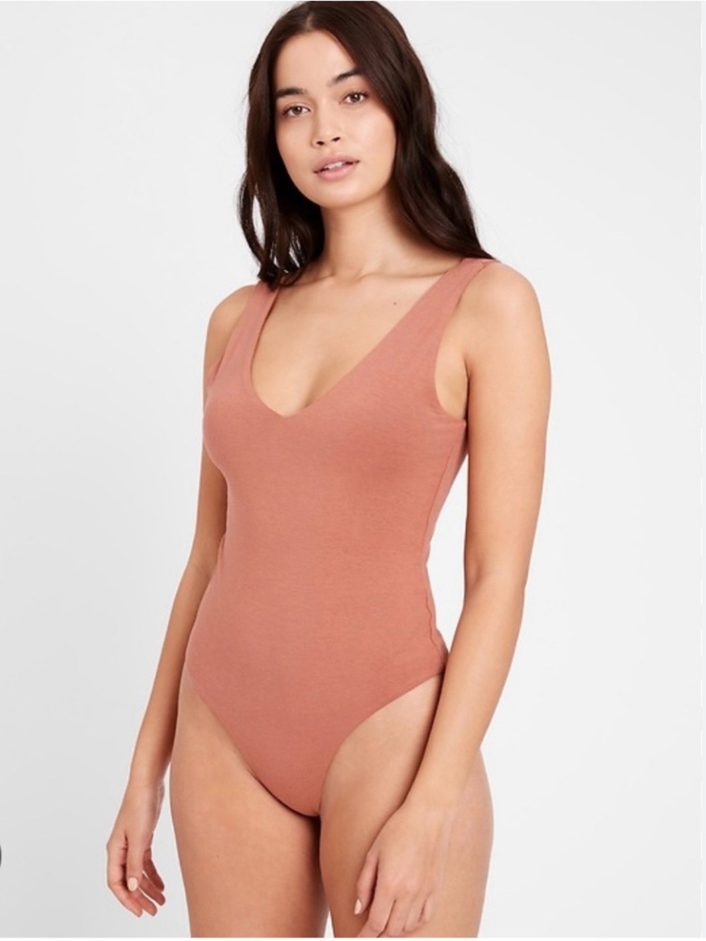 Banana Republic Tan/Clay Cotton V-neck bodysuit